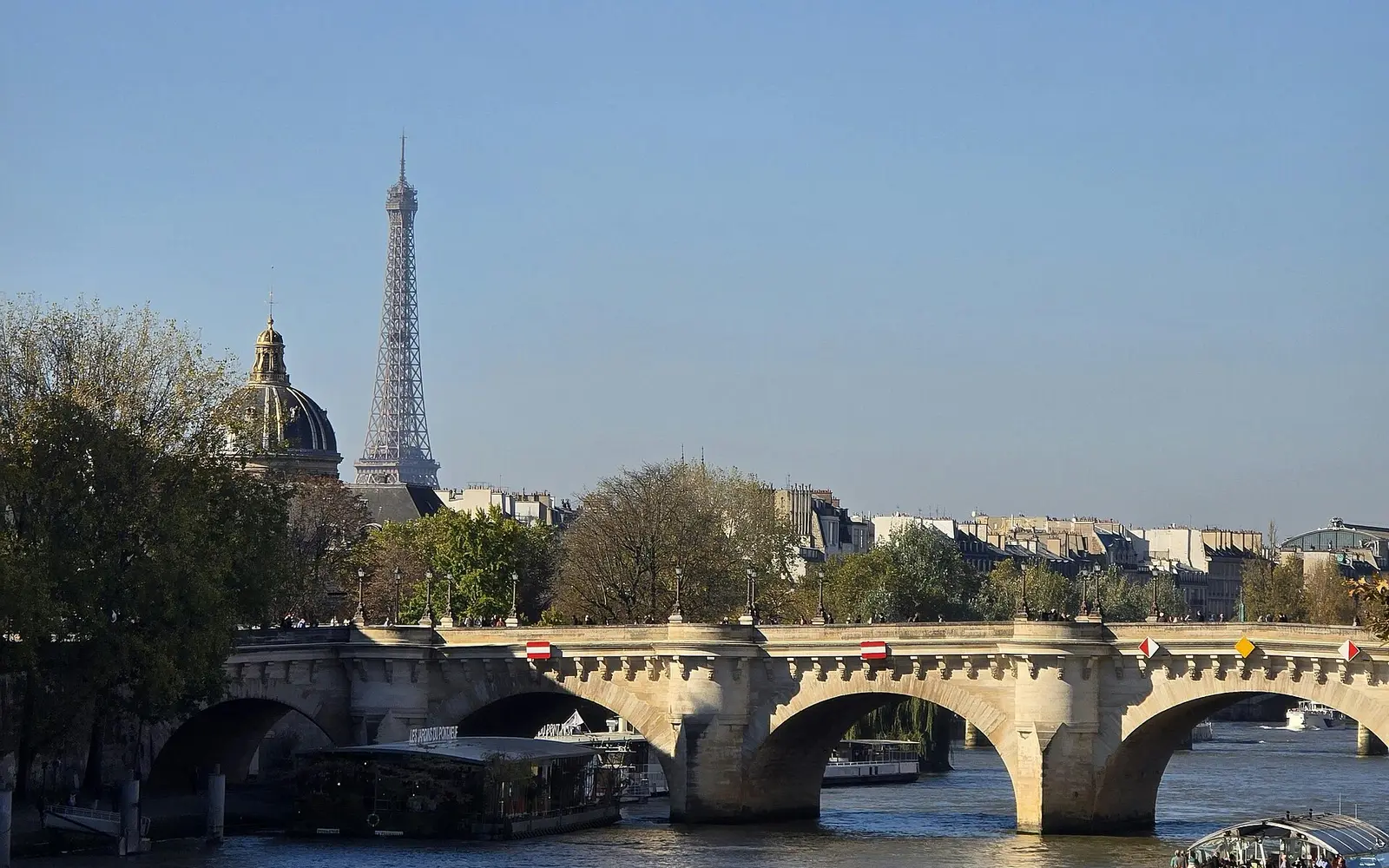 The Eiffel Tower and central Paris seen across the River Seine